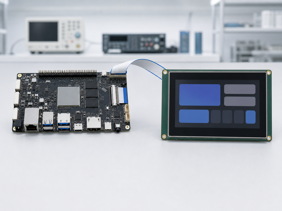Android SBC connected to a touchscreen display